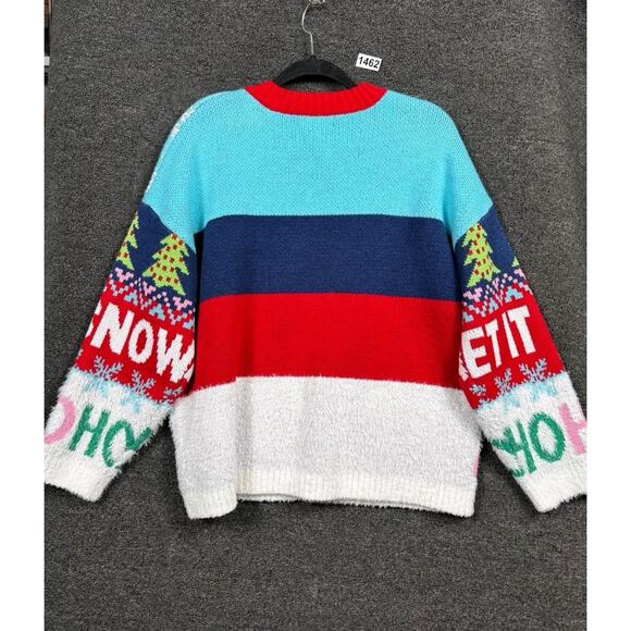 33 Degrees Ugly Christmas Sweater Size M "Let it Snow Merry & Bright" Stripe - Picture 2 of 4